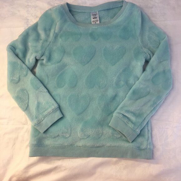 Carter's KID Size 6/6x Plush Soft Fluffy Light Blue Heart Sweater Girls - Picture 1 of 10